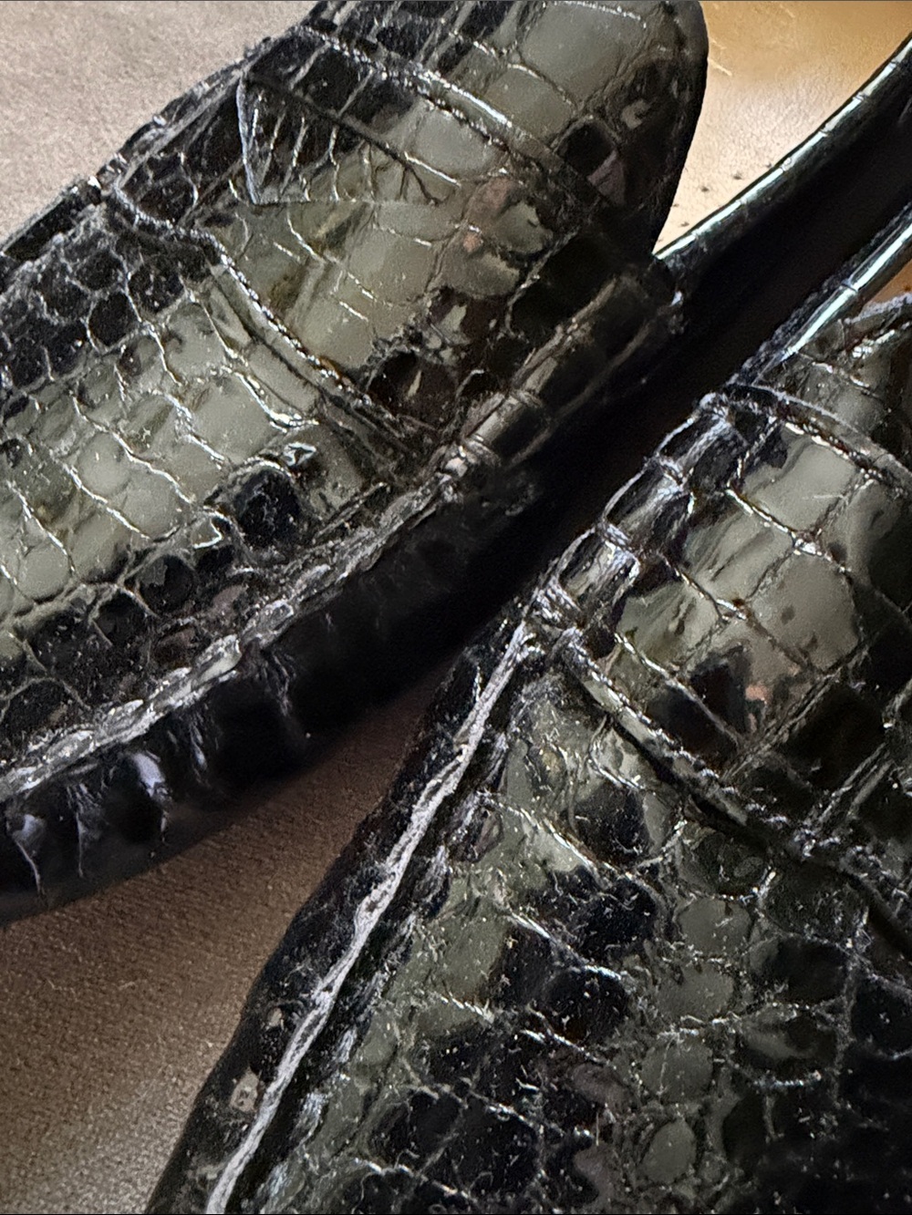 Cole Haan Womens 8.5 Black Patent Leather Mock Croc Driving Loafers Nike Air - Picture 5 of 8
